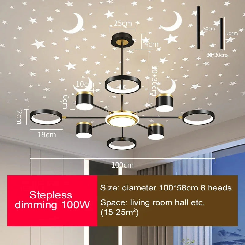 2025 New Chandeliers Romantic Starry Modern Ceiling Light Fixture 6 Lights White Creative Home Stepless Dimmable  Ceiling Lamp