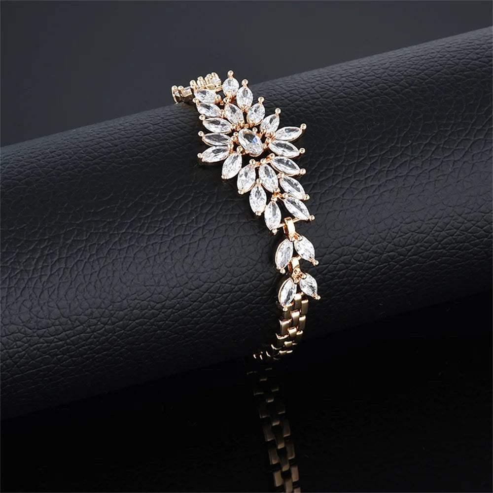 Luxury New Trendy Gold Color AAA Zircon Rhinestone Bracelet Chain Charm Valentine's Day Jewelry Gifts For Women Lovers - Clikcy