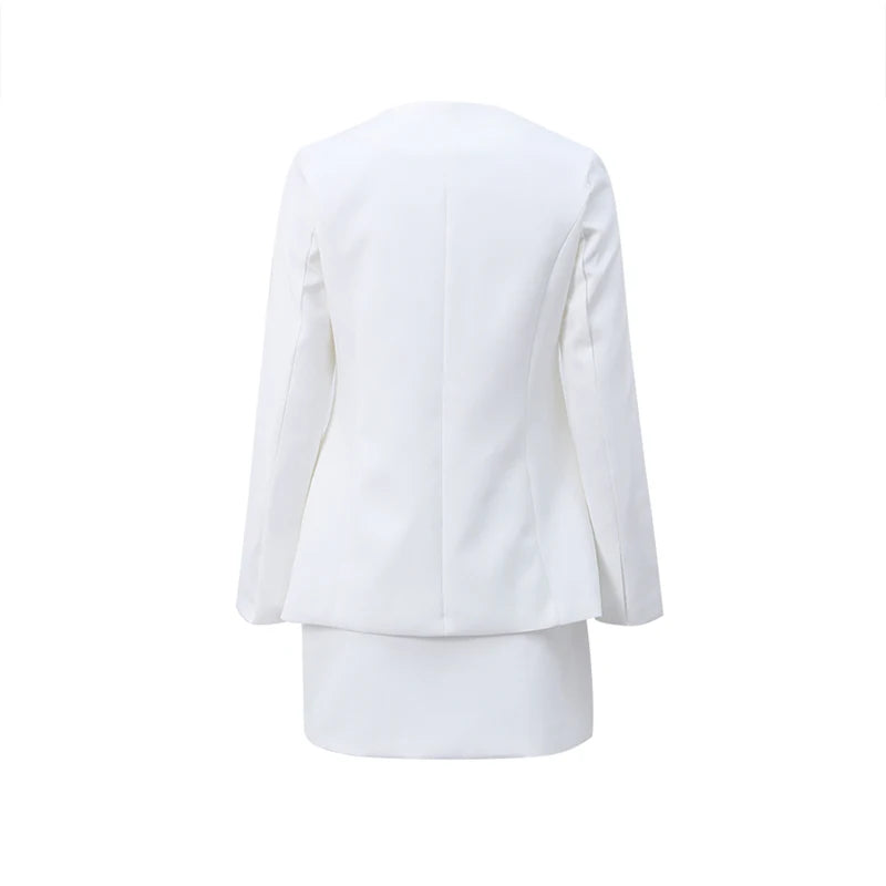 Urban Solid Blazer Skirt Set Women Slim O-neck Single Breasted Jacket Mini A-line Skirt 2025 Spring Elegant Lady Office Outfit - Clikcy