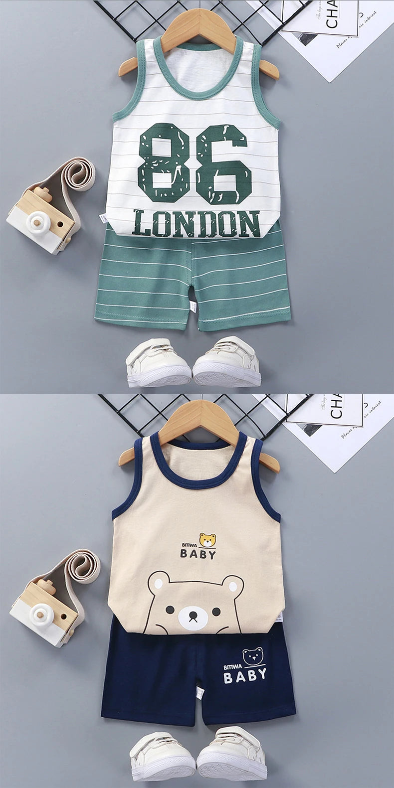 Children Sets Kids Clothes Boys Girls Vest Suit  Summer Children's Clothing baby Cotton T-Shirts Shorts Tank Top Sleeveless - Clikcy