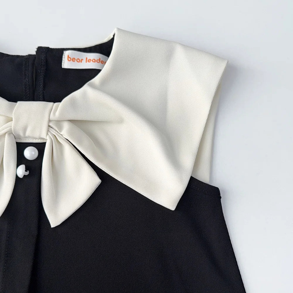 Korean Version Black Sleeveless Kids Clothes Summer New Bow Decoration Girls Dress Birthday Party Princess Dresses 2-7 Years Old - Clikcy