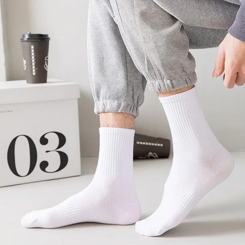5Pairs Brand Men Cotton New Style White Socks Men Soft Breathable Sports Long socks Summer Winter for Male Socks Plus Size - Clikcy