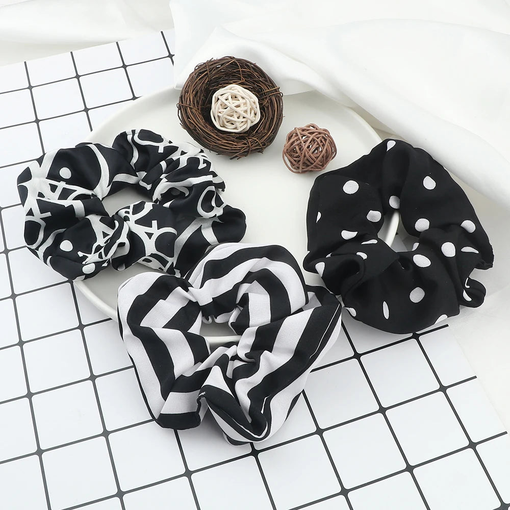 3Pcs/Lot Korean Printing Large Hair Bands For Women Girl Elastic Hair Ring Fashion Scrunchies Dating Party Headdress Accessories