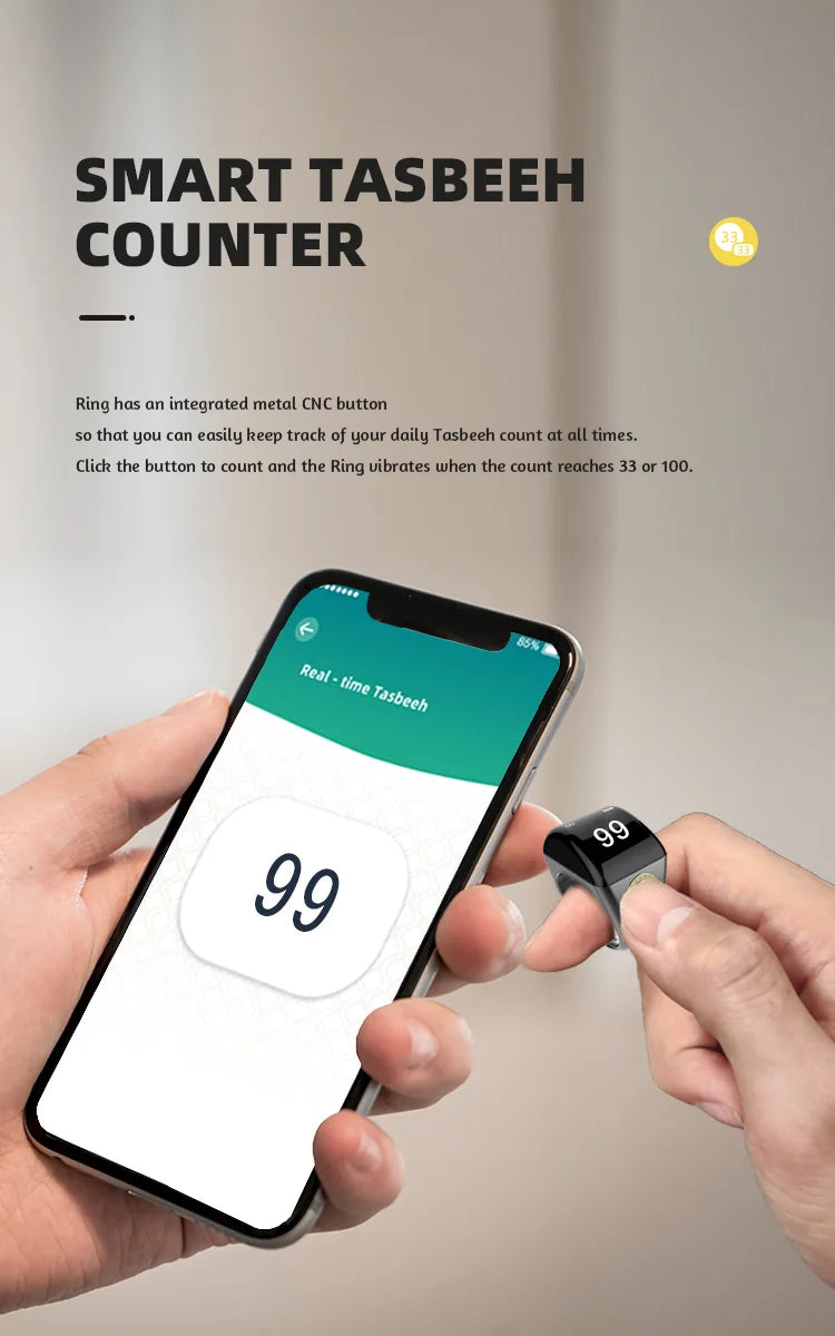 App Control Smart Tasbih Ring Waterproof Muslim Islamic Electronic Rosary Alloy Smart Zikr Ring For Android or iOS - Clikcy