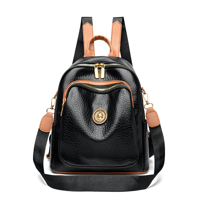 Fashion Women Backpack Designer Pu Leather Travel Back Pack Casual Shoulder Bag High Quality School Bags for Teenagers Girls Sac - Clikcy