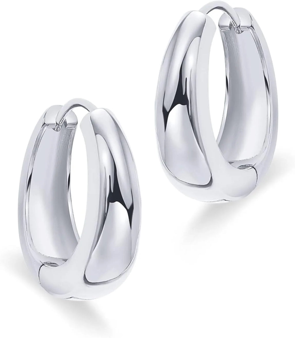 14K Gold Plated Sterling Silver Post Small Chunky Hoops Earrings | Thick Lightweight Gold Hoop Earrings for Women Retro style - Clikcy