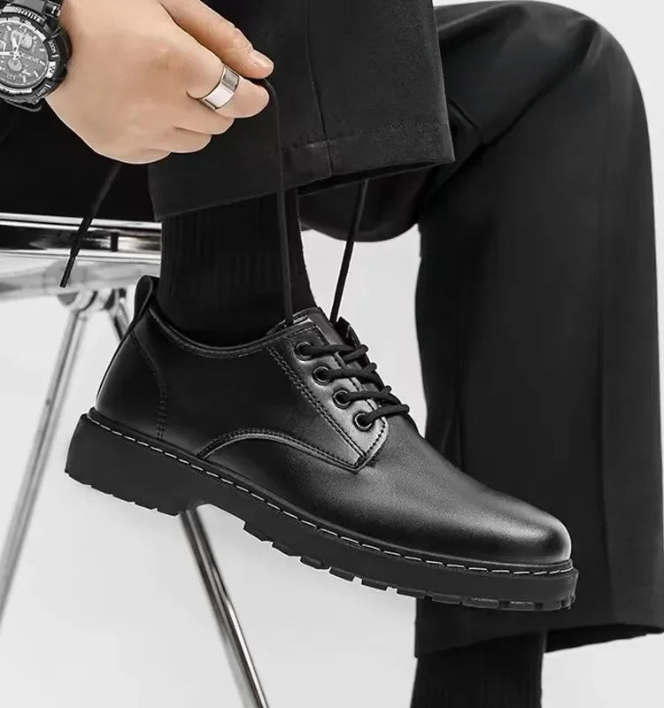 Men's Chef Shoes Casual Work Leather Shoes Business Kitchen Black Shoes Comfortable Breathable PU Insole Rubber Outsole