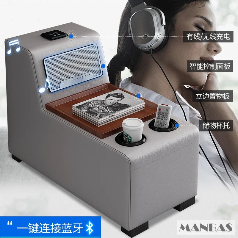 MINGDIBAO Leather Sectional Sofa Set with Cup Holder, USB, Adjustable Headrests & Bluetooth Speaker Living Room Couch with Stool - Clikcy