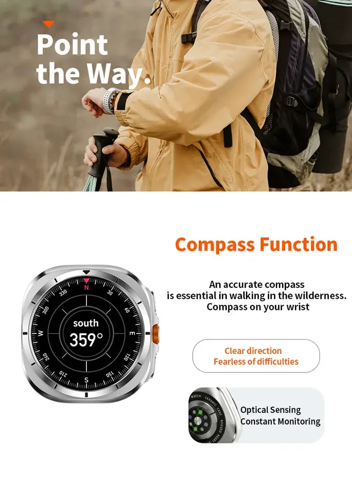 2025 Watch 7 Ultra 47mm Smart Watch IP68 Waterproof Bluetooth Call Compass Smartwatch for Men Women 1.43" AMOLED Screen SpO2 - Clikcy