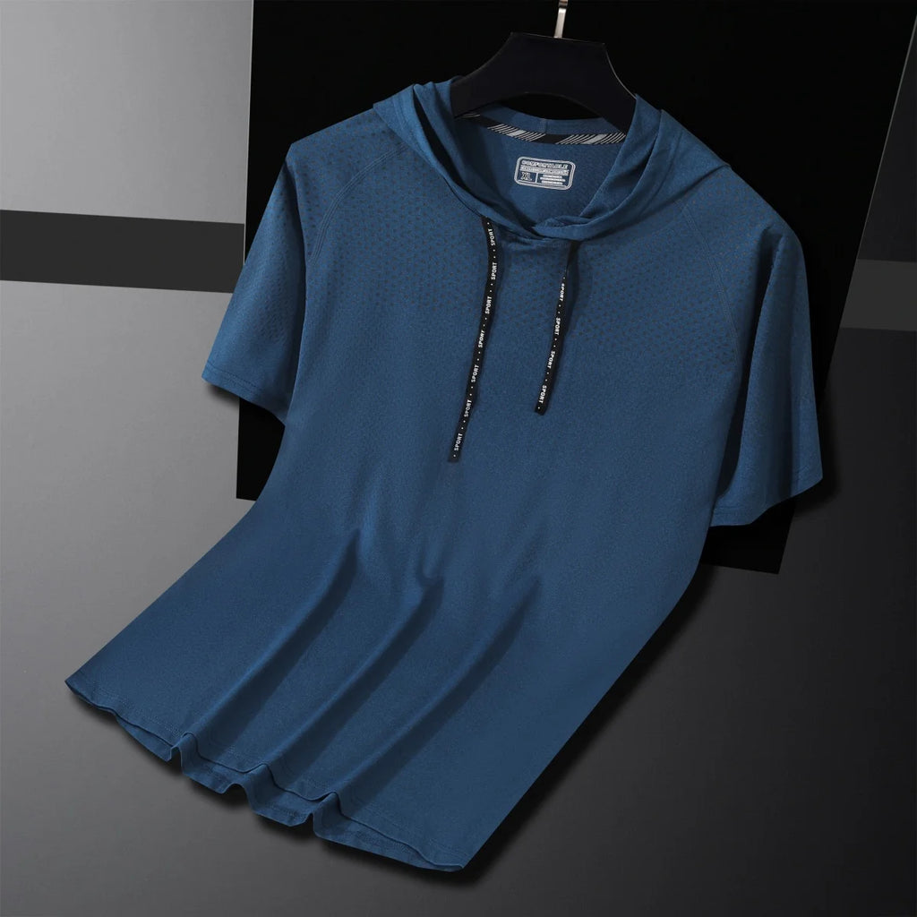 Youthful Vitality Summer Sweatshirts Thin Men's Printing Hooded Quick Drying Breathable Casual Motion Loose Short Sleeve Tops - Clikcy