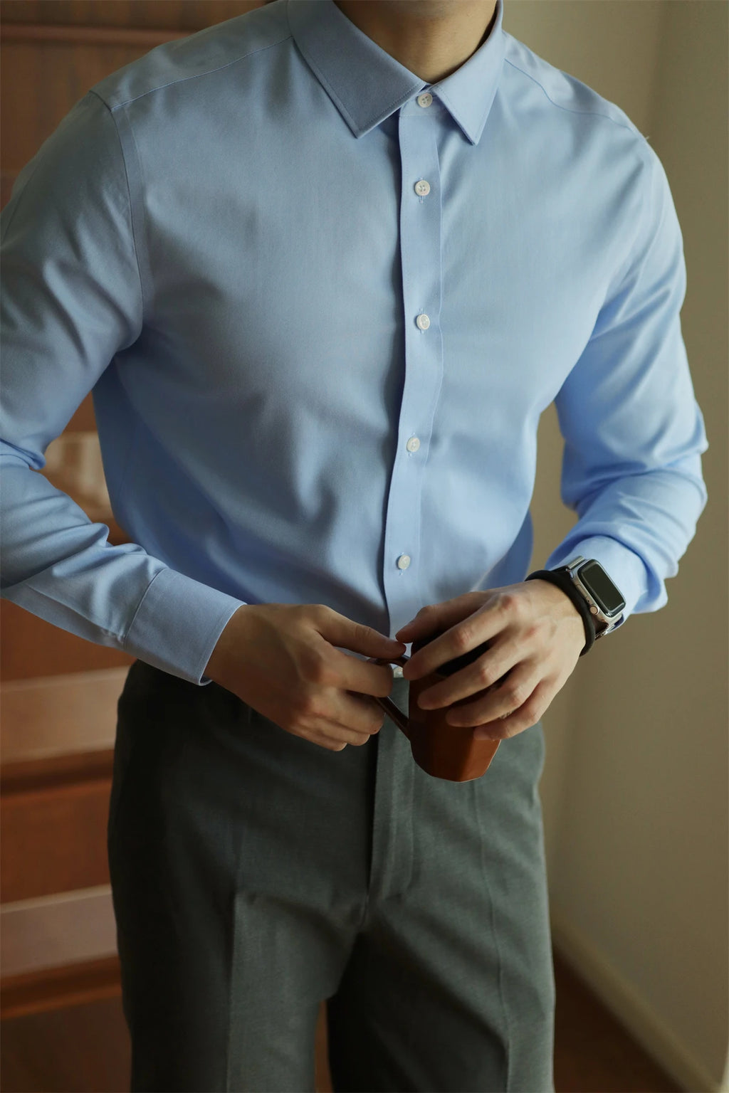 Men's long sleeved shirt casual, simple, high-quality, wrinkle free, slim fit, business formal, all season collection - Clikcy