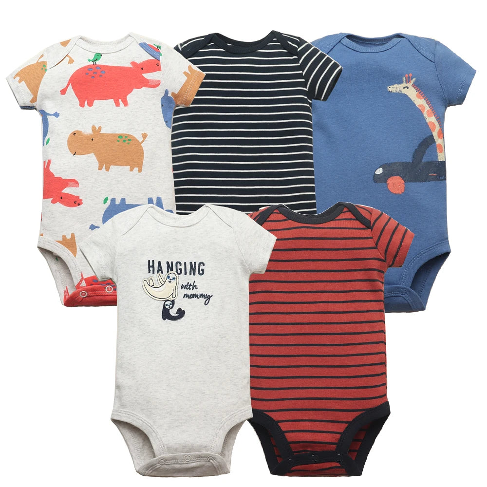 5PCS/Lot Baby Boys Girls Bodysuits 100% Cotton Short Sleeves Kids Clothes 6-24 Month Newborn Baby Clothing bebe Jumpsuit - Clikcy