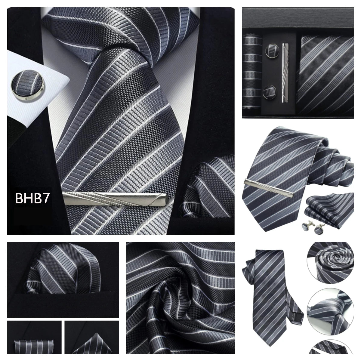 Classic 100% Silk Men's Ties In Gift box 8cm Plaid Dot Striped Business Necktie Handkerchief Cufflinks Wedding Party Tie Set - Clikcy
