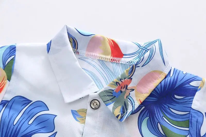 1 Set Boys Girls Beach Wind Suit Children's Short-Sleeved Printed Shirt + Shorts Suit Children's Cute Summer Thin Baby Clothes - Clikcy