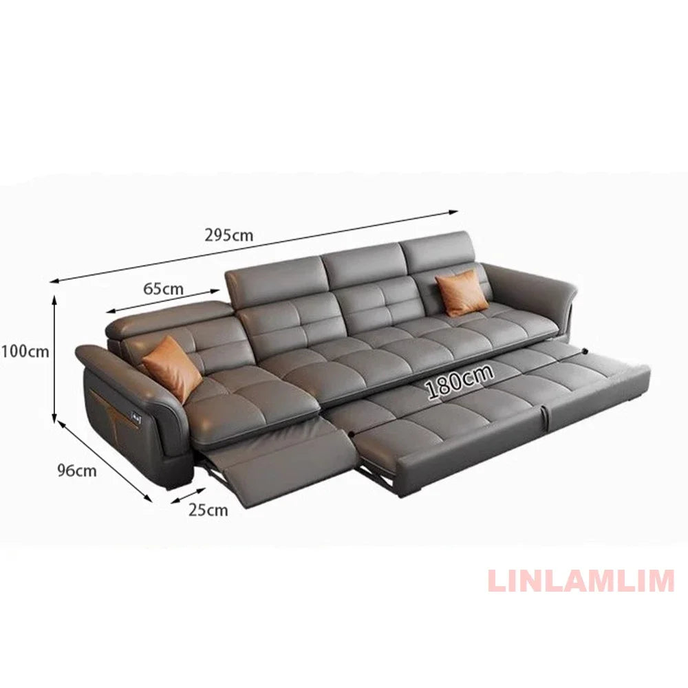 Modern Electric Recliner Sofa Bed with Adjustable Backrest, L-Shaped Multifunctional Italian Genuine Leather Sectional Couch - Clikcy