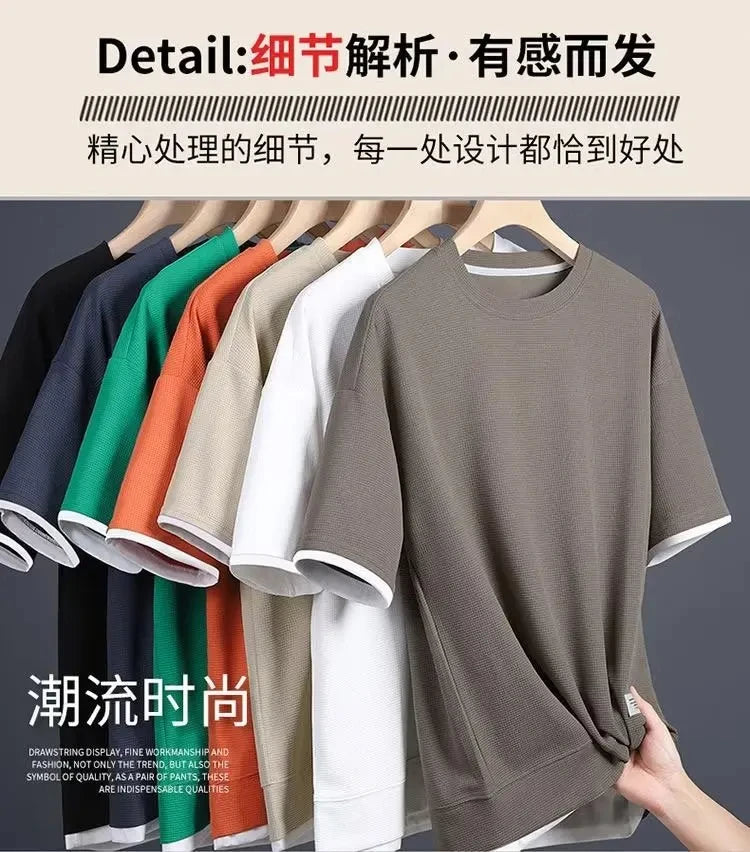 Summer men breathable quick dry jogging basketball sports suit fashion short-sleeved casual crewneck T-shirt + shorts two-piece - Clikcy