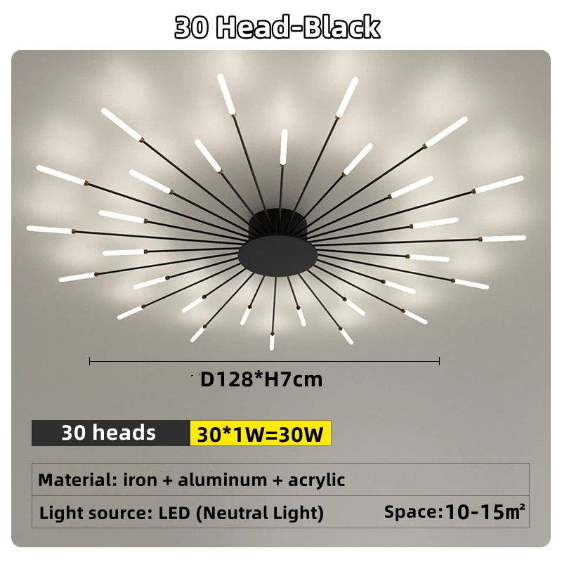Led Firework Chandelier Dimmable For Living Room Bedroom Milk Yellow Ceiling Chandelier Dining Room LED Ceiling Lamp With Remote