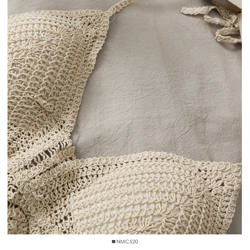 2025 Crop Tops Retro Wild Hollow Perspective Tassel Sexy Spaghetti Strap Tanke Top Women Built In Bra New Back Lace Halter Neck - Clikcy