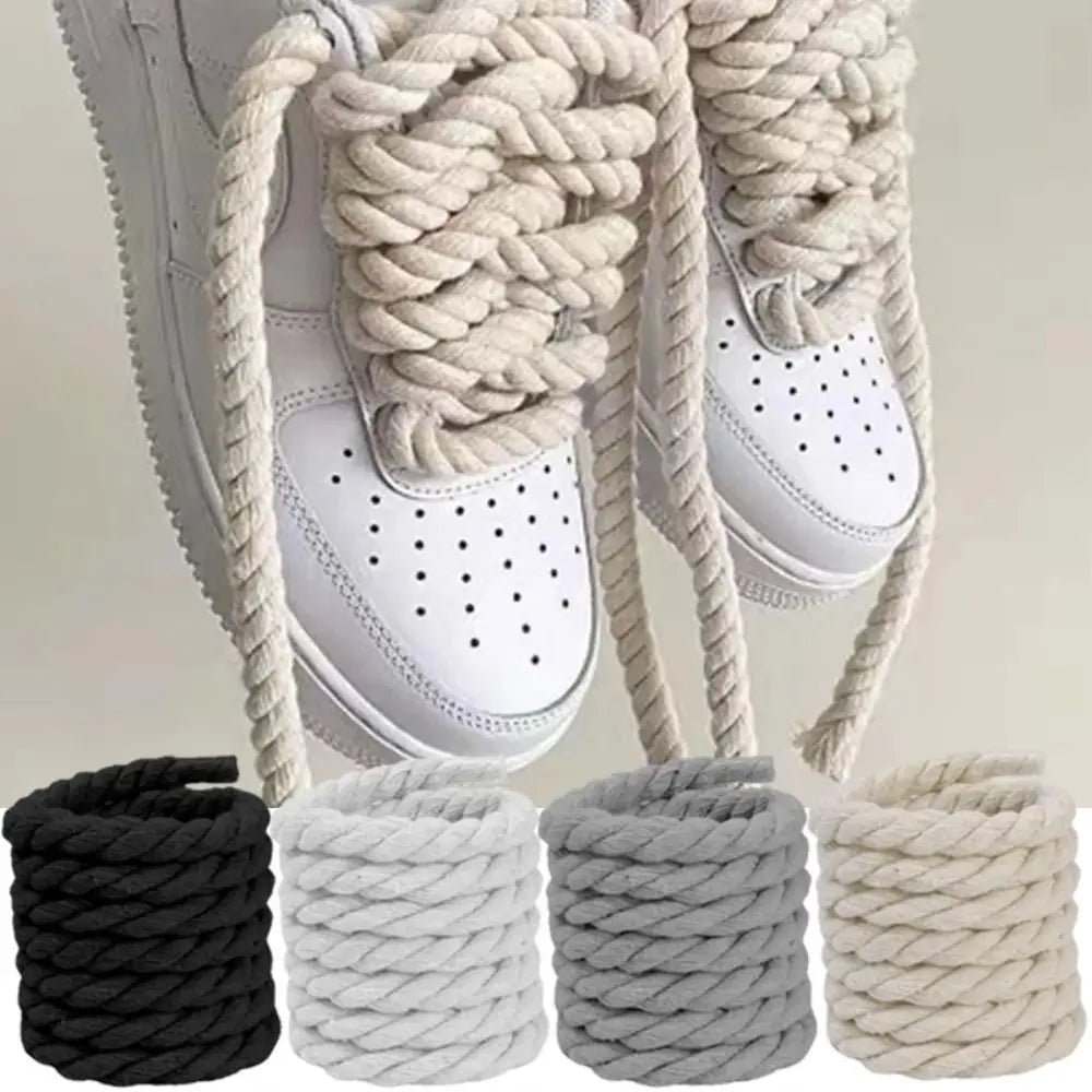 2PCS Round Thick Rope Laces Polyester Cotton High Quality Solid Color Laces 0.8cm120cm Width 10Colors Bold Shoelaces - Clikcy