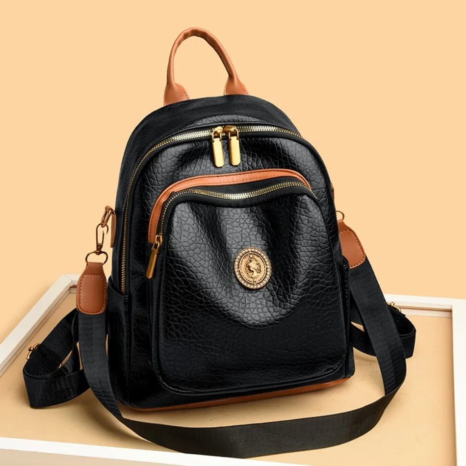 Fashion Women Backpack Designer Pu Leather Travel Back Pack Casual Shoulder Bag High Quality School Bags for Teenagers Girls Sac - Clikcy