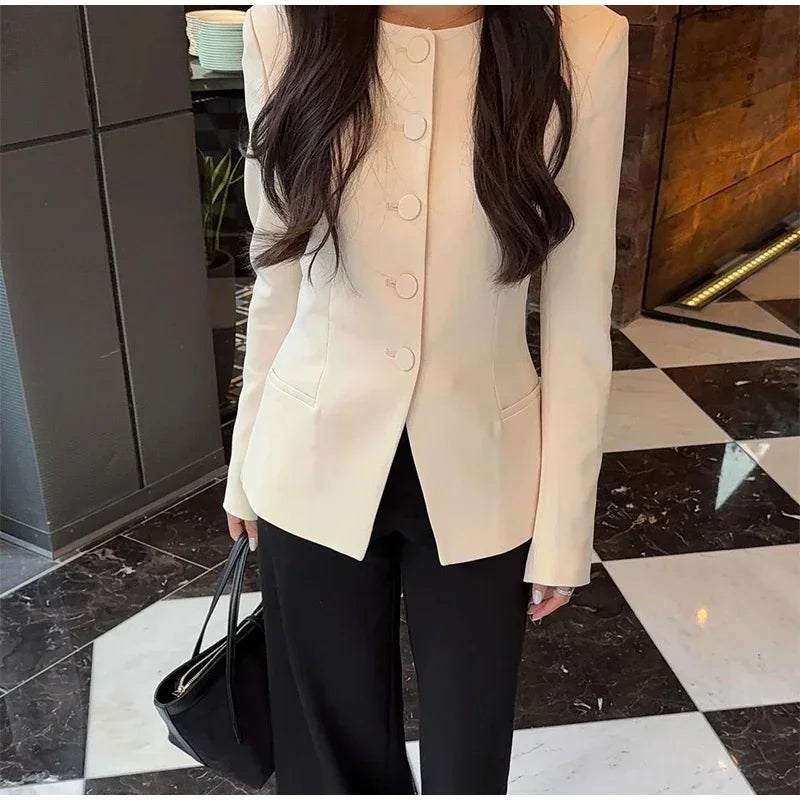 Casual Single Breasted Loose O-neck Blazer Coat Elegant Solid Skirt Set for Women High Waist Skirts Female 2025 Spring Outfit - Clikcy