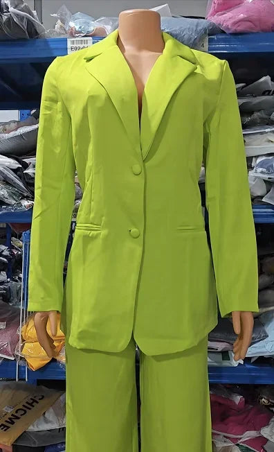 Women's Urban Suits 2024 Spring/Summer Latest Elegant Notched Collar Blazer Long sleeved Coat&Pocket Design Button Pants Set - Clikcy