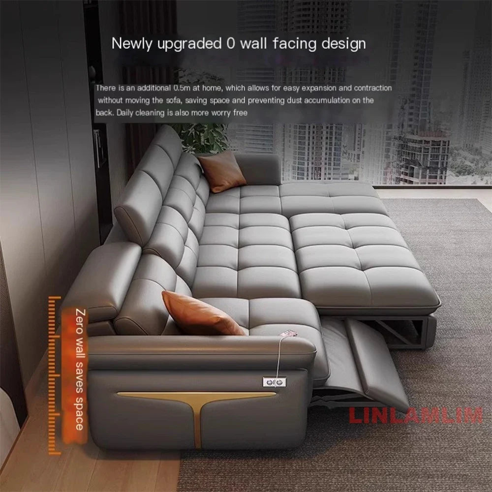 Modern Electric Recliner Sofa Bed with Adjustable Backrest, L-Shaped Multifunctional Italian Genuine Leather Sectional Couch - Clikcy