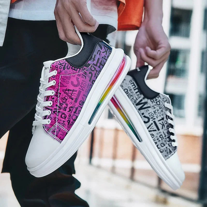 Graffiti 2025 New Casual Men Shoe Fashion Flat Air Cushion Man Sneakers Outdoor Non-slip Designer Tide Pu Leather Big Size 43 44 - Clikcy