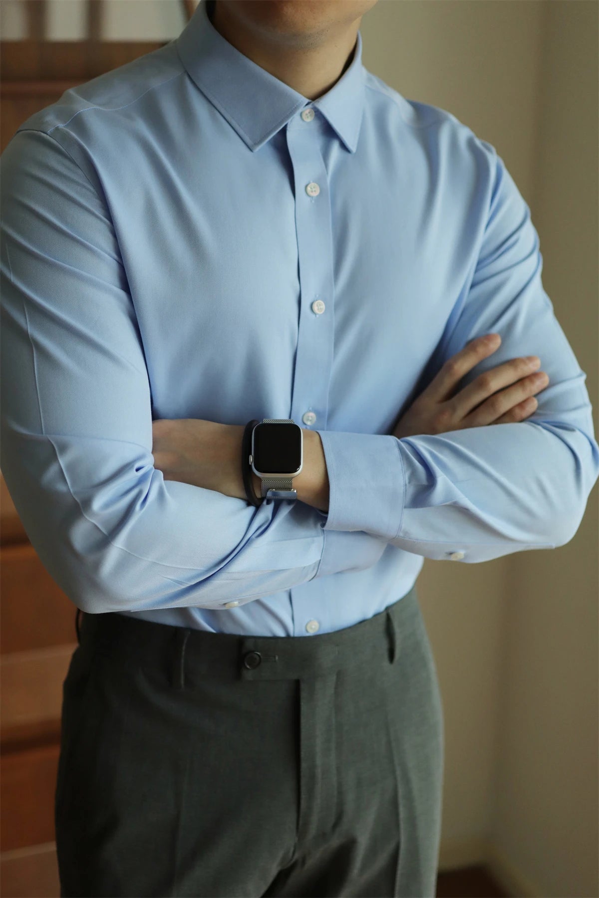 Men's long sleeved shirt casual, simple, high-quality, wrinkle free, slim fit, business formal, all season collection - Clikcy