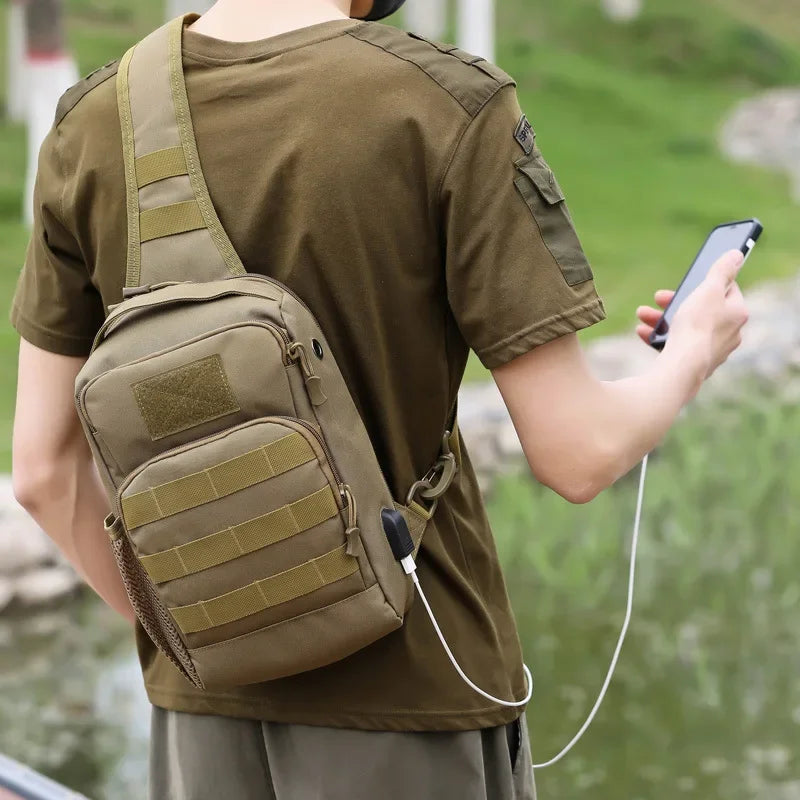 Tactical Shoulder Bag Molle Shoulder Backpacks Sling Daypack Backpack with USB Charging Port Chest Fishing Camping Fanny Pack - Clikcy