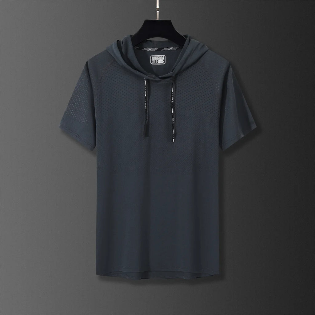 Youthful Vitality Summer Sweatshirts Thin Men's Printing Hooded Quick Drying Breathable Casual Motion Loose Short Sleeve Tops - Clikcy