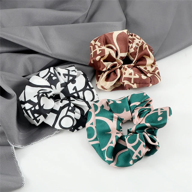 3Pcs/Lot Korean Printing Large Hair Bands For Women Girl Elastic Hair Ring Fashion Scrunchies Dating Party Headdress Accessories