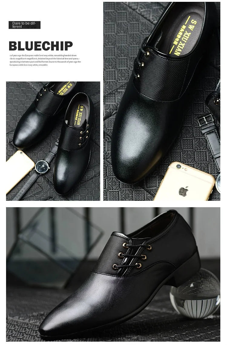 Men Formal Leather Shoes Lace Up Oxford Casual Business Black Leather Shoes Men Wedding Party Office Work Shoes