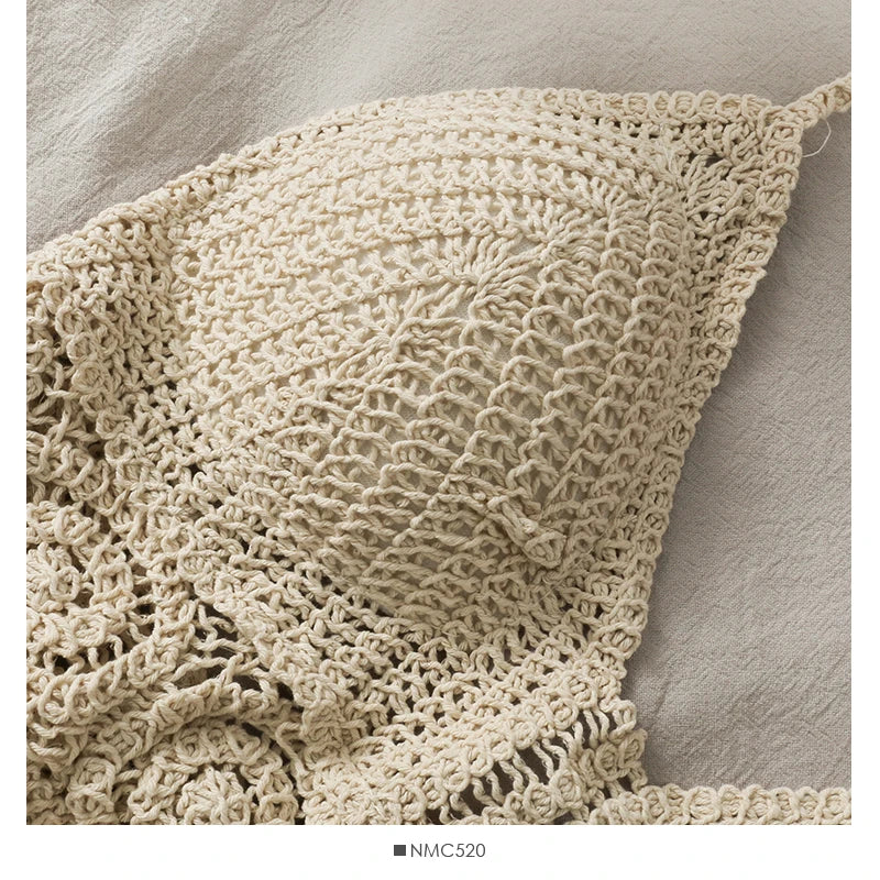 2025 Crop Tops Retro Wild Hollow Perspective Tassel Sexy Spaghetti Strap Tanke Top Women Built In Bra New Back Lace Halter Neck - Clikcy