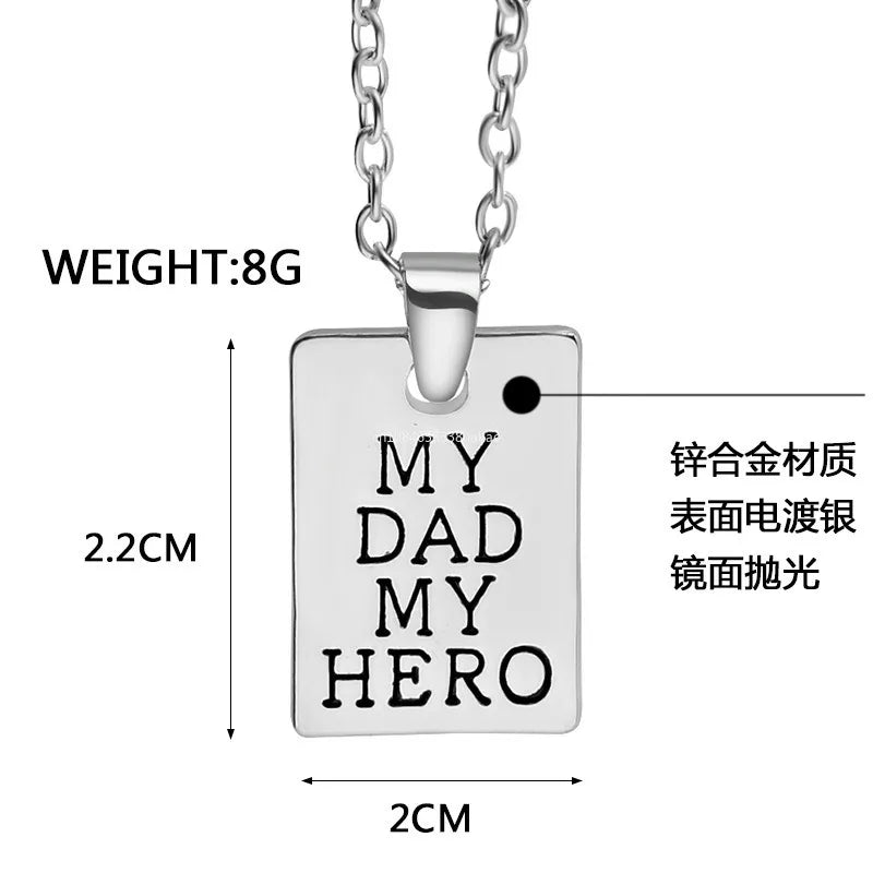 1Pcs "MY DAD MY HERO" Men's and Women's Necklace Square Carved Letter Pendant Accessories Father's Day Gifts pulsera hombre - Clikcy