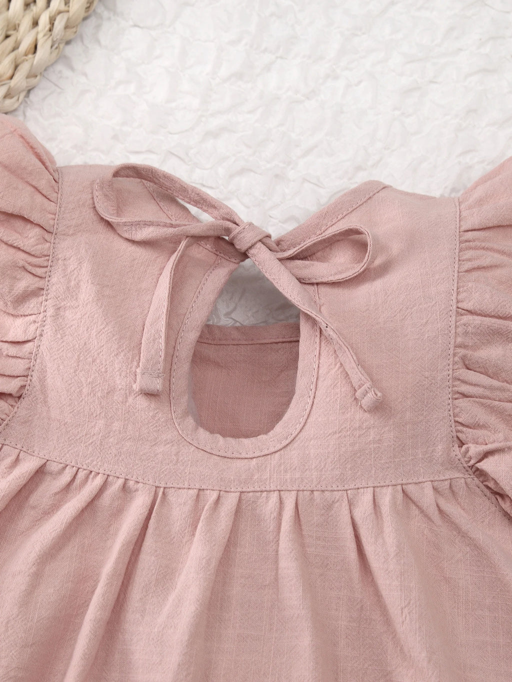 Toddler girls dresses kid's summer wear Pure color puffy sleeves girl dress back collar tie princess dress - Clikcy