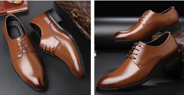 Classic Derby Shoes Men Leather Dress Basic Lace-up Casual Business Wedding Party Comfortable Shoe For Man