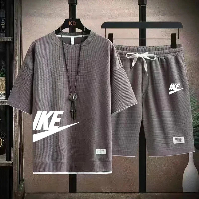 2025 New Fashion casual trend Men's sports suit Short sleeve T-shirt and outdoor summer sports shorts two-piece set size M-3XL - Clikcy