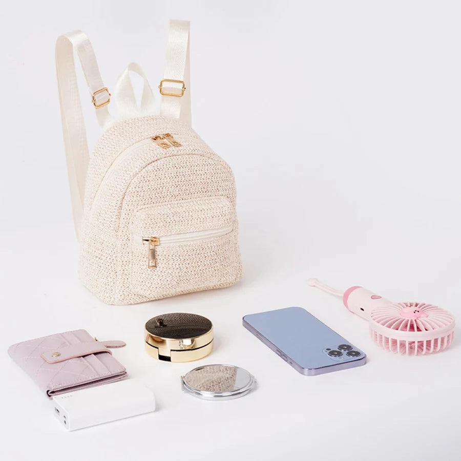 Summer Mini Straw Backpack Bag For Women Woven Handmade Handbag Stylish Ethnic Style Travel Beach Bag Weave Tote Female Rucksack - Clikcy