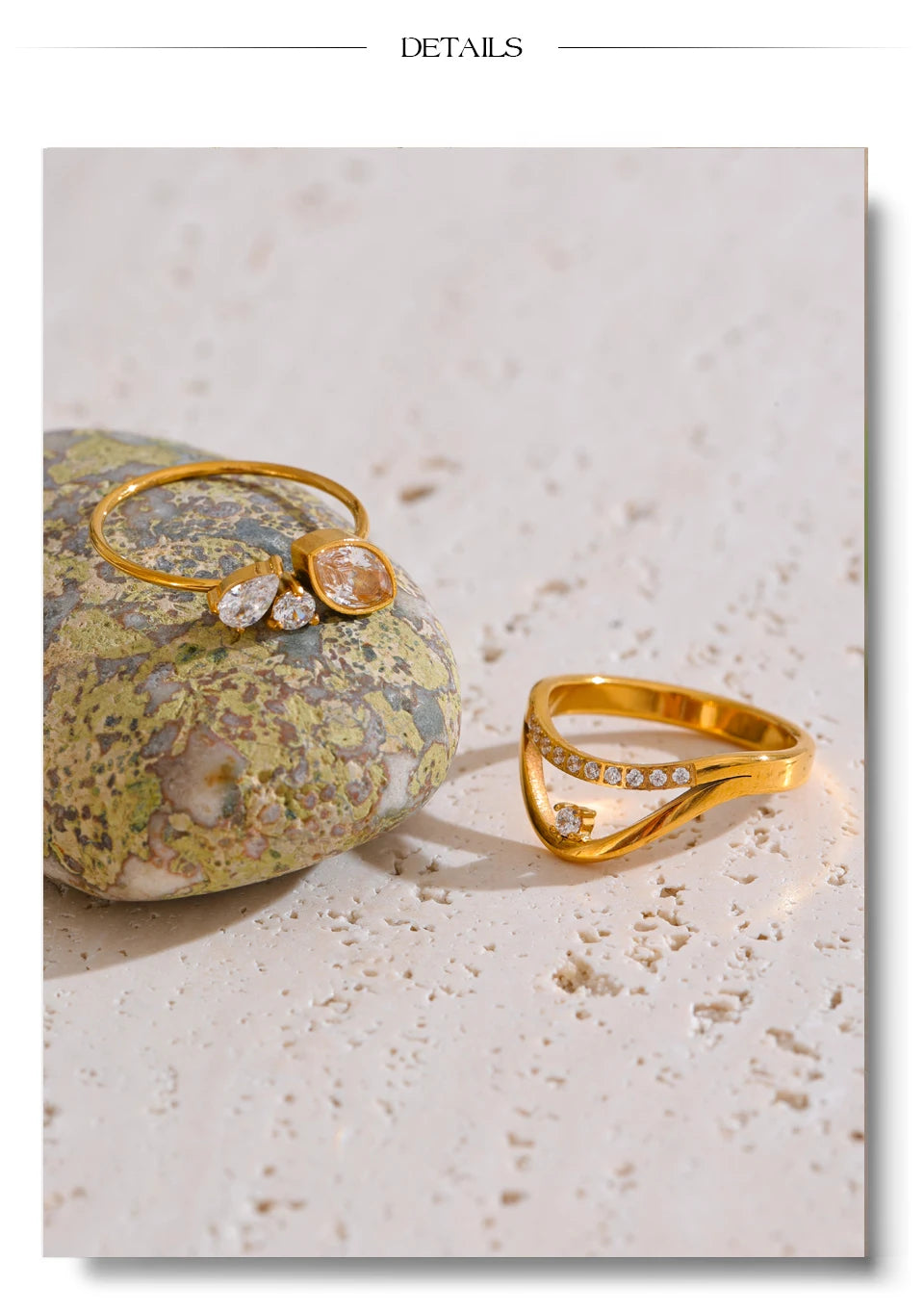 Yhpup Size 6 7 8 Delicate Shiny CNC Cubic Zirconia Ring High Quality 18K Gold PVD Plated Stainless Steel Finger Jewelry Gift - Clikcy