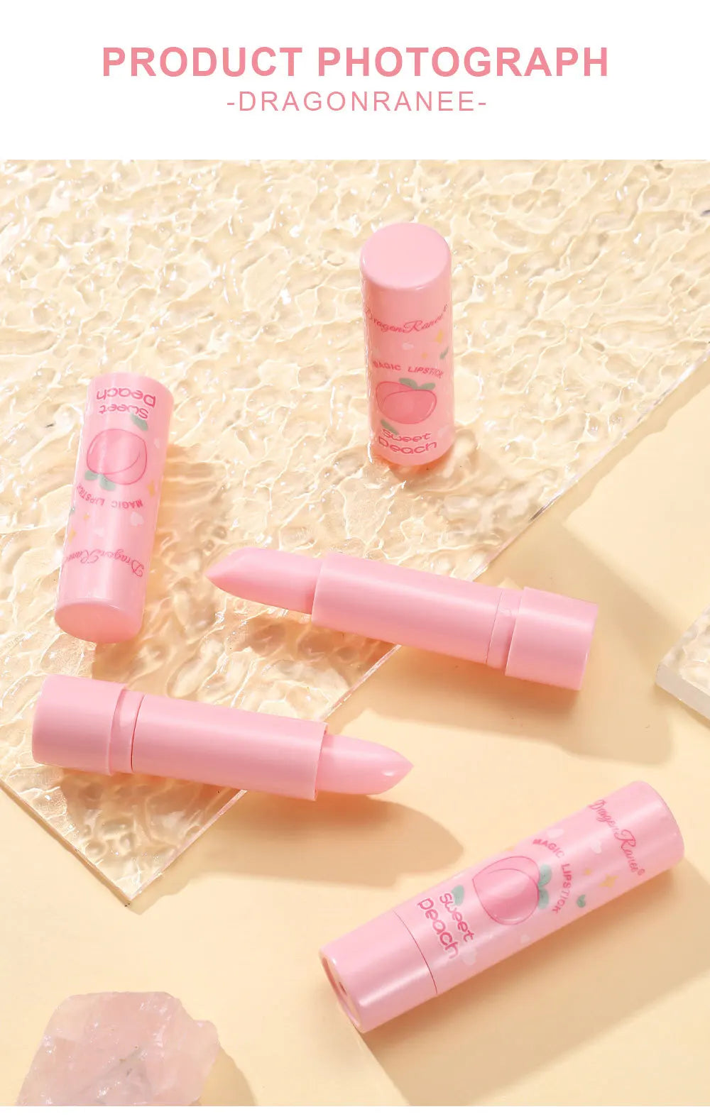 1PC Color Changing Lip Balm Temperature Change Tinted Lipstick Peach Moisturizing Lasting Waterproof Makeup Lip Care Cosmetics - Clikcy