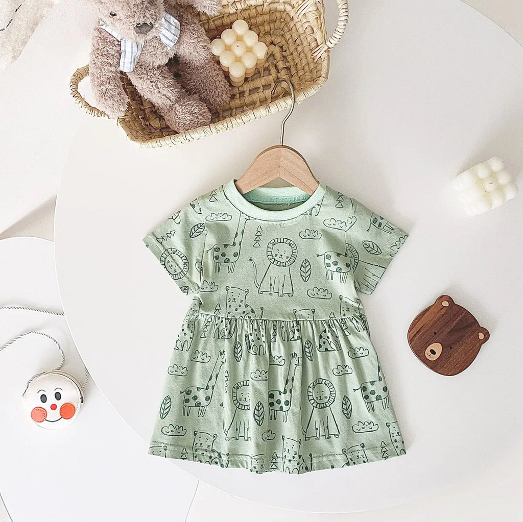 Sanlutoz Short Sleeve Summer Baby Dress Cute Pattern Casual Kids Girls Clothing Dress Cotton - Clikcy
