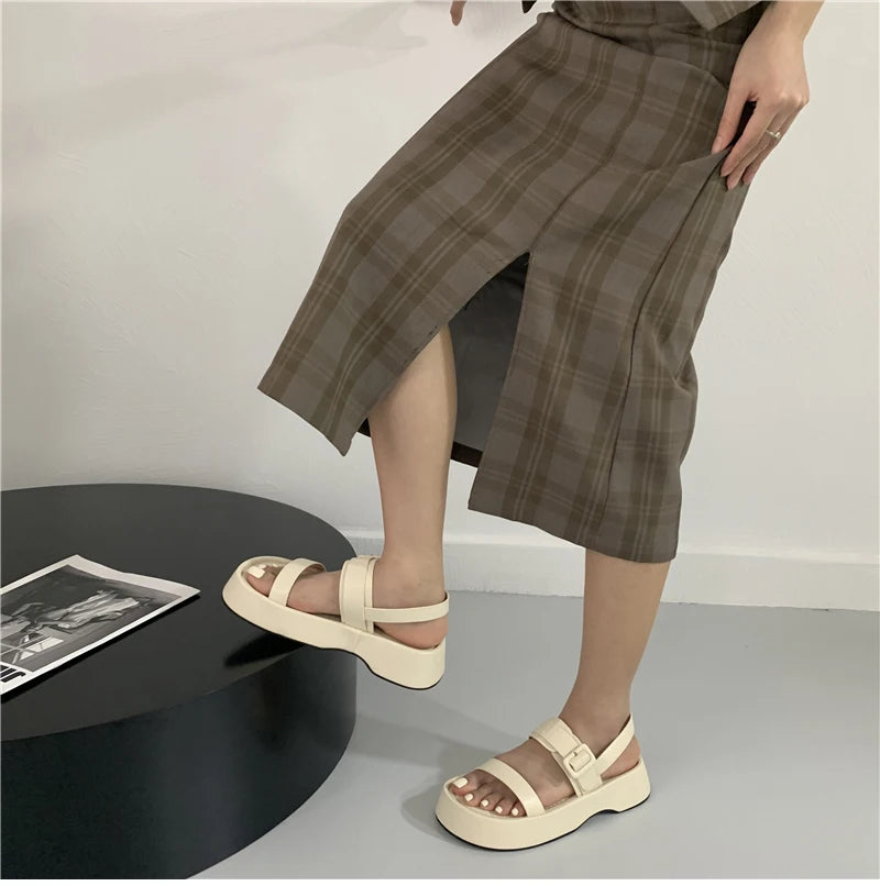 2025 New Gladiator Summer Sandals Fashion Platform Flats Elegant Open Toe Ankle Strap Dress Shoes - Clikcy