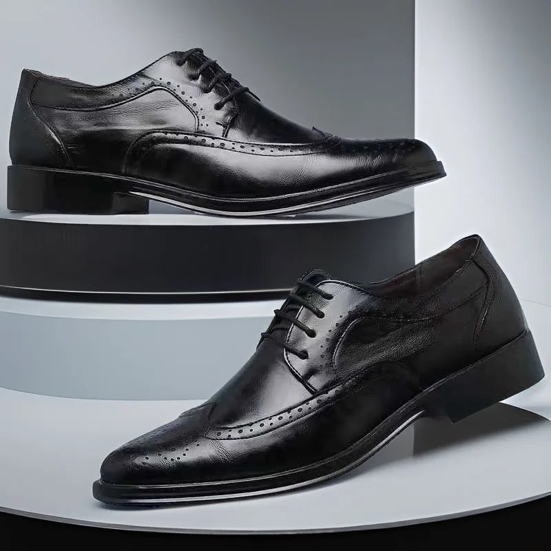 Men's Classic Retro Brogue Shoes Mens Lace-Up Business Leather Shoes Dress Office Flats Men Wedding Party Oxfords Work Footwear