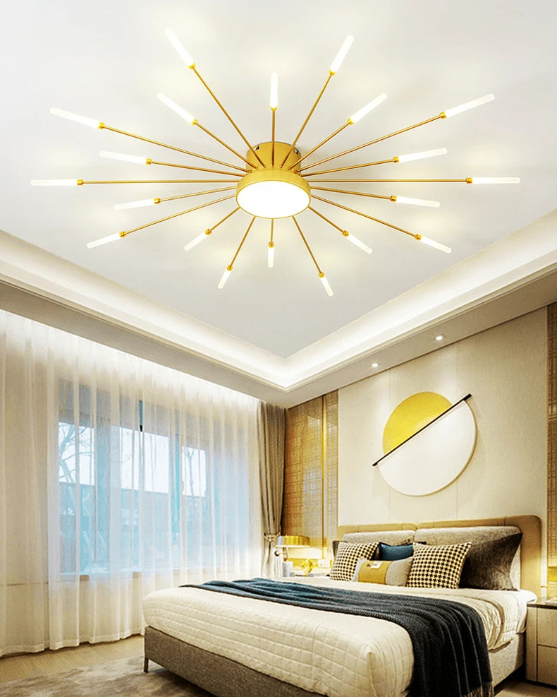 Led Firework Chandelier Dimmable For Living Room Bedroom Milk Yellow Ceiling Chandelier Dining Room LED Ceiling Lamp With Remote