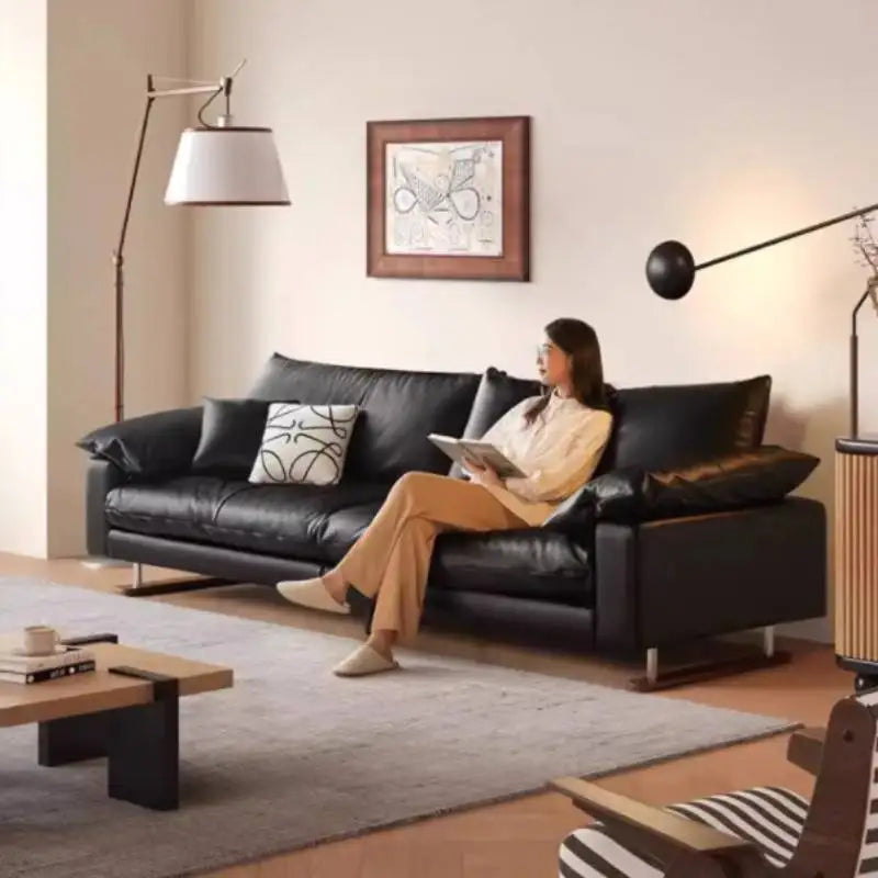 Comfortable Vintage Sofas Fancy Genuine Leather Lounge Living Room Couches Designer Solid Wood Divano Da Soggiorno Furniture - Clikcy