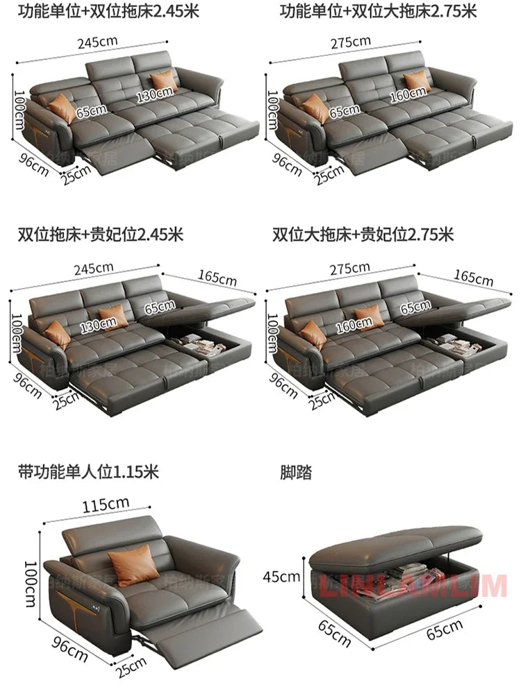 Modern Electric Recliner Sofa Bed with Adjustable Backrest, L-Shaped Multifunctional Italian Genuine Leather Sectional Couch - Clikcy