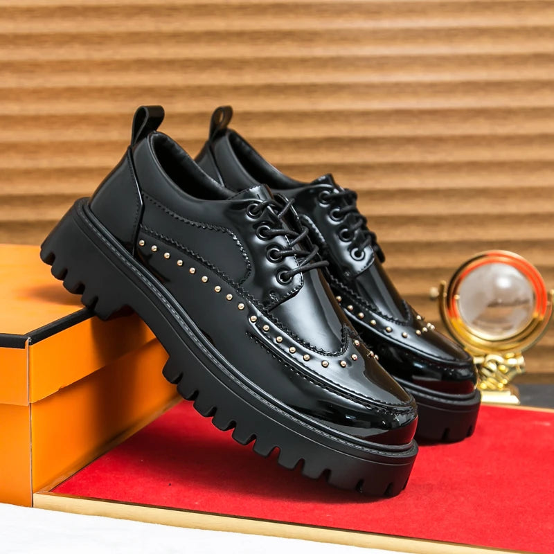 Men Casual Office Business Formal Oxford Thick Bottom Dress Shoes Men Gentleman Outdoor Patent Leather Wedding Shoes Fashion - Clikcy