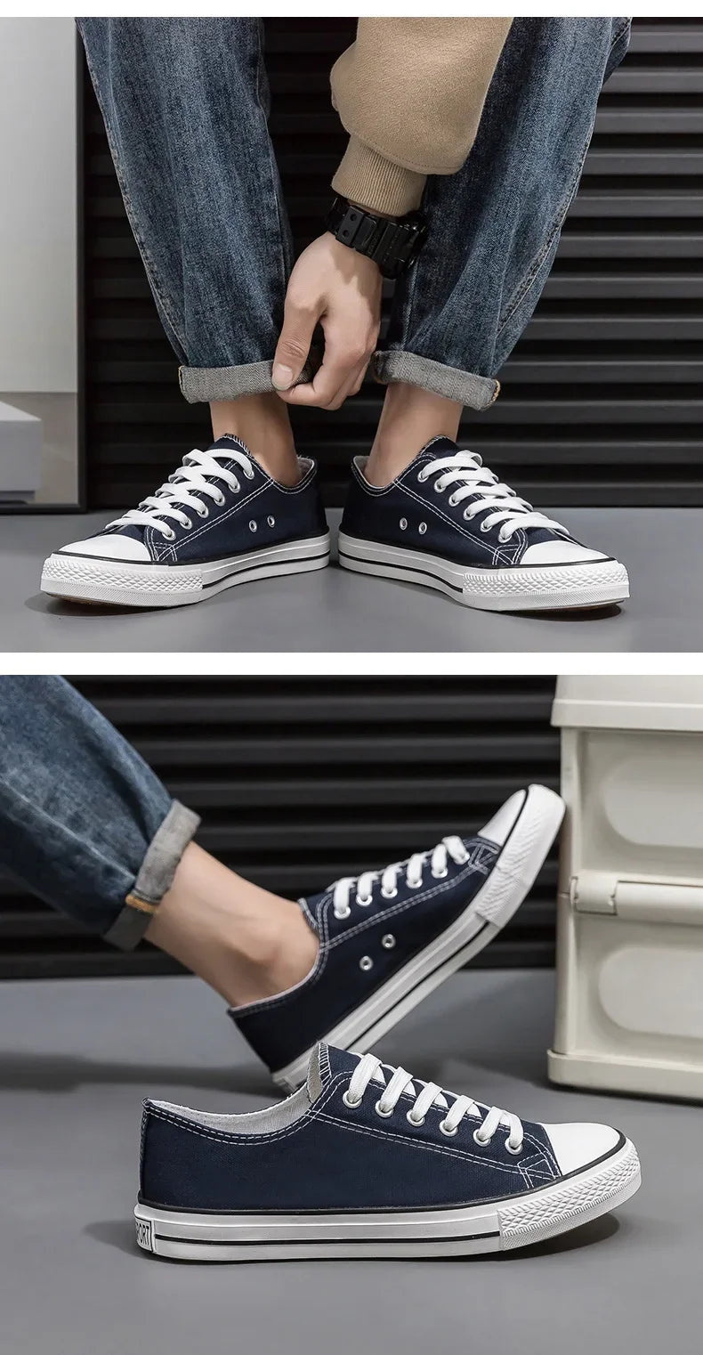 Men's All-Black Low-Top Canvas Shoes Spring Casual Sports Flat Bottom Couple's Sulfurization Flats Unisex Slip-On Sneakers