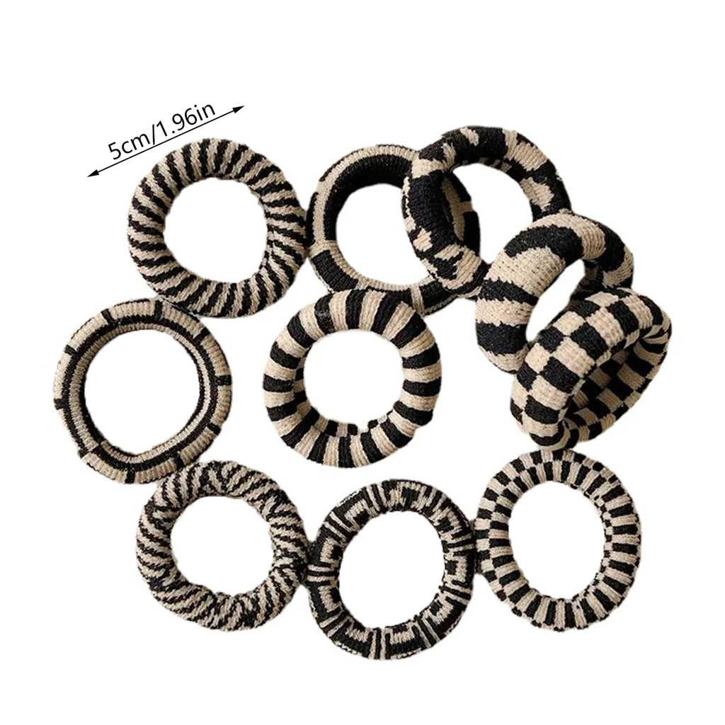 5pcs simple and versatile high-stretch black and white checkered traceless hair ring - Clikcy
